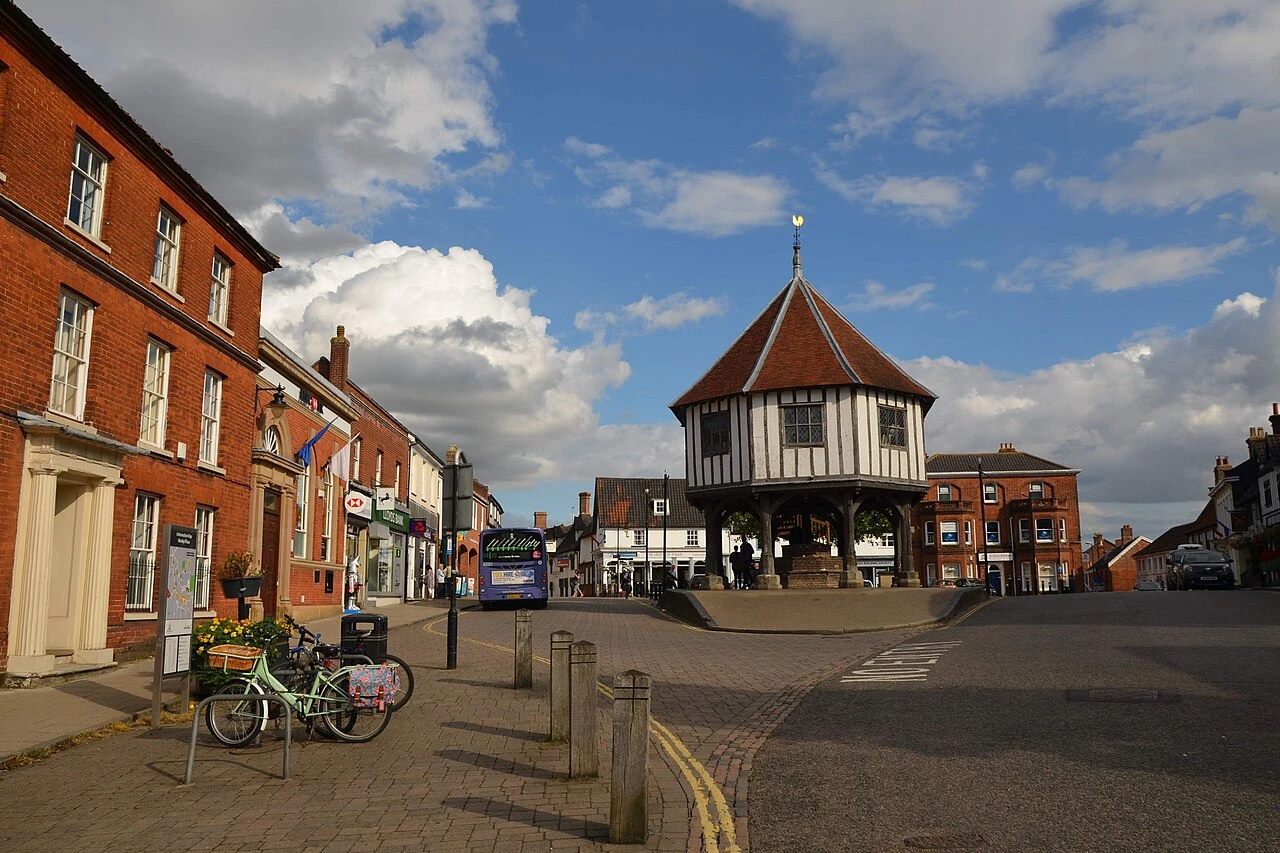 Wymondham Market Cross and Market Place on a sunny day